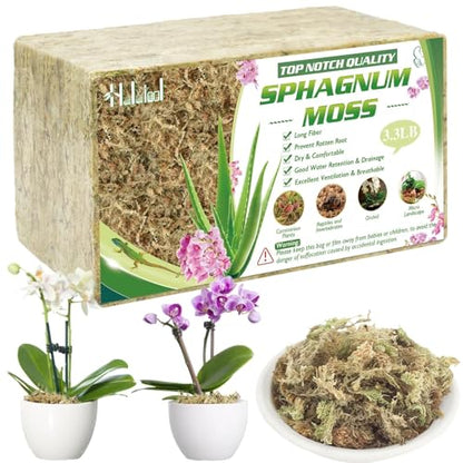 Halatool 3.3 LB Sphagnum Moss for Plants, 60 QT Long Fiber Orchid Moss | Drainage & Moisture Retention, Natural Moss for Ferns, Succulents, Carnivorous, Orchid Repotting, Terrariums, Reptile Bedding - size: 60 qt (3.3 lbs)