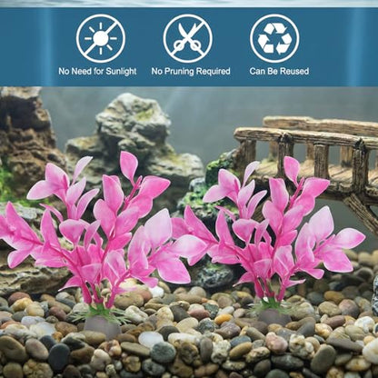 2 Pcs Betta Fish Tank Decor, Plastic Fish Decorations for Tank, Pink Aquarium Plants Ornaments for Betta Fishes Hammock Water Grass Accessories