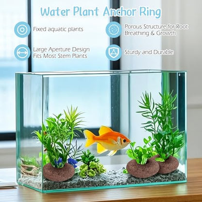 Hamiledyi Volcanic Rock Aquarium Plant Fixed Rings Natural Stone Plant Weights for Fish Tank Aquatic Plant Anchors Aquarium Decorations Landscape Stones (Aperture: 0.87",8Pcs)