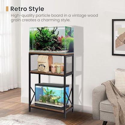 SwaaVee Fish Tank Stand, 10 Gallon Aquarium Stand, 3-Tier Metal Storage Shelf, 20.47"×11.42"×31.69" Heavy Duty Terrarium Stand for Home Office Fish Tank Shelf, Rustic Brown - color: Rustic Brown