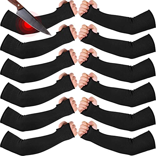 JaGely 6 Pairs Level 5 Cut Resistant Sleeves with Thumb Hole 18 Inches Arm Protection Sleeve Farmer Gardening (Black) - color: Black, size: Classic