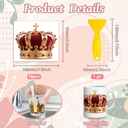 Peacoblue 18 Sheets Rub on Transfers for Crafts, Crowns 3.6"x3.9" UV DTF Cup Wraps Waterproof Rub on Cold Transfers Stickers for Wood Glass Metal Cup Tumblers Mirrors Mugs Home Decor - style: Crowns