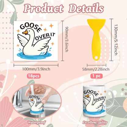 Peacoblue 18 Sheets Rub on Transfers for Crafts, Funny Goose with Word 3.6"x3.9" UV DTF Cup Wraps Waterproof Rub on Cold Transfers Stickers for Wood Glass Metal Cup Tumblers Mirrors Mugs Home Decor - style: Funny Goose with Word