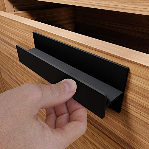 HRX Self-Adhesive Edge Fingerpull Door Handle - Easy to Install Screwless Peel and Stick on Glass, Wood, Metal, Plastic - Sliding Doors Knob for Kitchen Fronts, Drawers & Dressers Panels - 2 Pack - color: Black