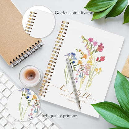 Christian Floral Spiral Notebook, Be Still and Know That I Am God Bible Verse Journal, Christian Gifts for Women, Religious Prayer Notebook Journal, 5.5x8.3 - color: Floral Christian 13