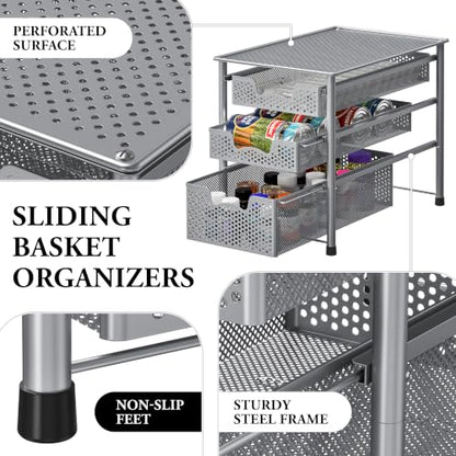 Simple Houseware Stackable 3 Tier Sliding Basket Organizer Drawer, Silver - color: Silver, size: 3-Tier