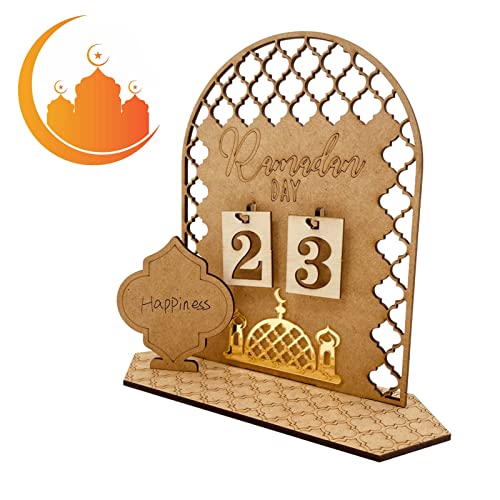 Naysku 2023 R-amadan, M-ubarak Countdown Calendar Decorations, Wooden R-amadan Calendar, Eid M-ubarak Ornament, Hollow Out R-amadan Calendar I-slam M-uslim Accessories for Home Decor