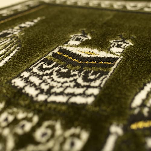 Modefa Turkish Velvet Prayer Rug | Small Child Toddler Size Namaz Sajadah Janamaz | Msq & Kb (Olive Green) - color: Olive Green