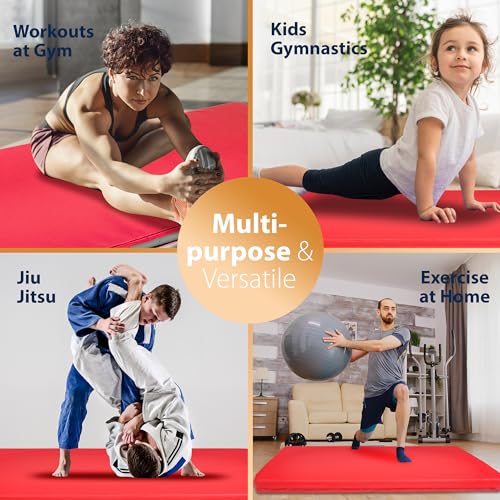 Foamma Gymnastics Mat - 8" x 4 ft x 8 ft, Red, Landing Pad for Kids and Adults with Waterproof Cover, Gymnastics Equipment, High-Density Tumbling & Wrestling Mat for Indoor and Outdoor Use - size: 4ft x 8ft, style: 8" Thickness