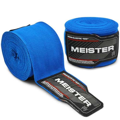 Meister Adult 180" Semi-Elastic Hand Wraps for MMA & Boxing (Pair) - color: Blue