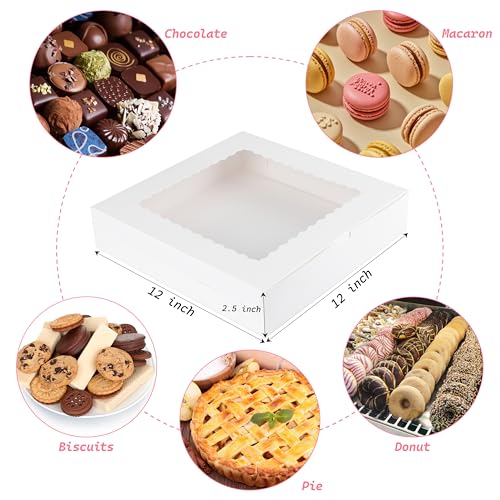 Yeplan 10-Pack Cookie Boxes with Window, 12x12x2.5 Inch Bakery Boxes, White Treat Boxes for Desserts, Donuts, Muffins, Pies, Chocolates - Pastry Packaging for Baked Goods - color: 10 Packs-Cookie Boxe