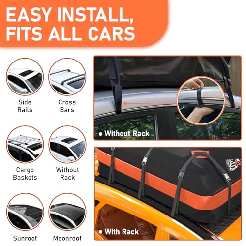 Car Rooftop Cargo Carrier Bag 21 Cubic feet Waterproof Car Roof Top Bag for All Cars with/Without Rack, Includes Anti-Slip Mat, 10 Reinforced Straps, 6 Door Hooks, Luggage Lock - size: 21 Cubic Feet