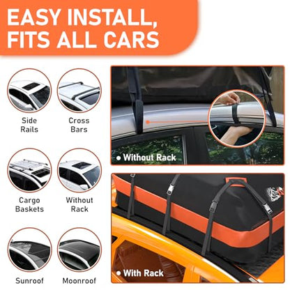 Car Rooftop Cargo Carrier Bag 21 Cubic feet Waterproof Car Roof Top Bag for All Cars with/Without Rack, Includes Anti-Slip Mat, 10 Reinforced Straps, 6 Door Hooks, Luggage Lock - size: 21 Cubic Feet