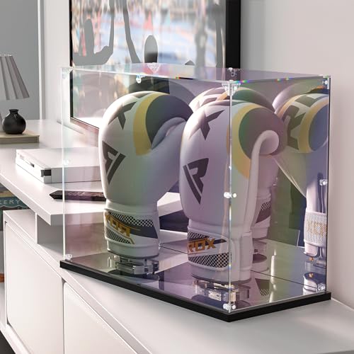 KOLIPI Boxing Glove Display Case with Mirror Back and Base, Clear Acrylic Showcase with Stand for Full Size Boxing Glove, Watch The Video to Assemble (17x8x13 inch, 43x20x33 cm) - size: Boxing Glove Case, 17x8x13 inches