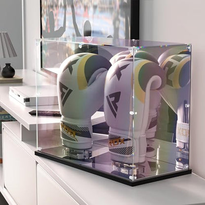 KOLIPI Boxing Glove Display Case with Mirror Back and Base, Clear Acrylic Showcase with Stand for Full Size Boxing Glove, Watch The Video to Assemble (17x8x13 inch, 43x20x33 cm) - size: Boxing Glove Case, 17x8x13 inches