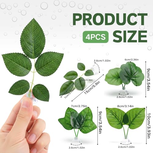 4 Pack Betta Fish Leaf Pad Hammock, Natural Habitat Aquarium Decorations for Resting and Breeding, Suction Cup Betta Bed for Small to Large Tanks (Green)