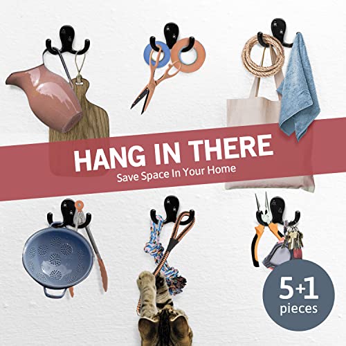 Jack N’ Drill 6+2 Coat Hooks w/ 4pcs. Cute Bear Stickers | Heavy Duty Hooks for Hanging Towels, Coat & Hat Rack | Wall Mounted Wall Hook for Kitchen and Bathroom Wall - color: Black Finish