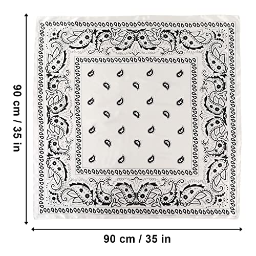 AWAYTR 35” Large Satin Square Head Scarf - 2Pcs Silk Like Floral Head Scarves Square Satin Hair Scarf Bandanas for Women - color: Cashews (Black+white)