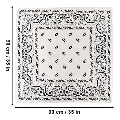 AWAYTR 35” Large Satin Square Head Scarf - 2Pcs Silk Like Floral Head Scarves Square Satin Hair Scarf Bandanas for Women - color: Cashews (Black+white)