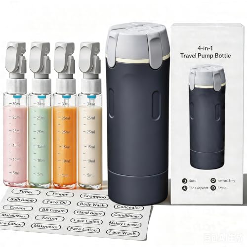 4 in 1 Travel Dispenser Bottle,4 Pack 30ML Travel Bottles for Toiletries, Leak Proof Travel Size Containers (Black, OneSize) - color: Black
