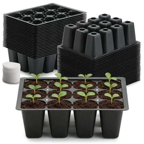 RooTrimmer 40 Pack Reusable 12-Cell Seed Starter Tray, Plant Starter Trays with Large Drainage Holes for Seed Germination, Easy to Repotted, Fits Standard 1020 Flats and TD377 Trays, Black - color: Black, size: 12 Cells-40P