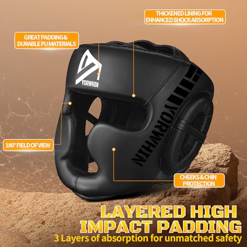 𝗣𝗥𝗘𝗠𝗜𝗨𝗠 Youth Kids Boxing Headgear, MMA Training Sparring Safety Head Guard, Boxing Head Gear Helmet for Training Kickboxing Sparring Karate Taekwondo Muay Thai - size: Small