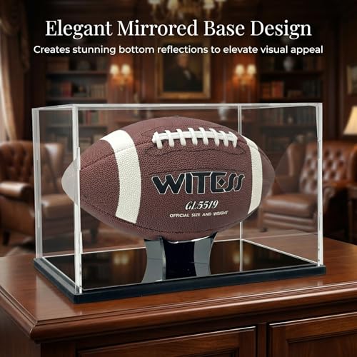 Acrylic Football Display Case with Ball Holder Base – a Memorabilia Showcase Storage Box Designed for Full-Size Football Collectibles. Perfect for Sport Lovers to Display Their Footballs - size: Football