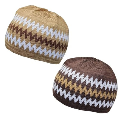 Set 2 PCS Muslim Beanies Kufi Hat for Men AMN-225B Skull Cap Islam Taqiyah Takke Eid Ramadan Gift - color: Color D