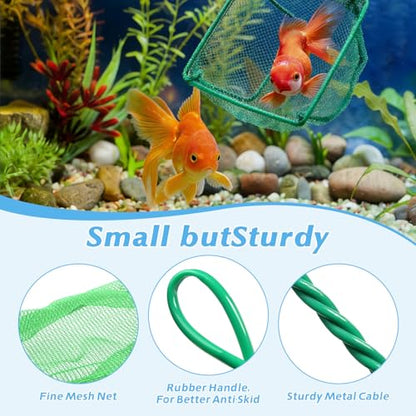 (12.9''L,Net Opening:3.9" x 3") Aquarium Fishing Net for Betta Tanks & Small Fish Tanks, Soft Fine Square Mesh, Food Wastes Skimmer for Small Ponds and Pools, Shrimp,Green - color: Green 12.9''