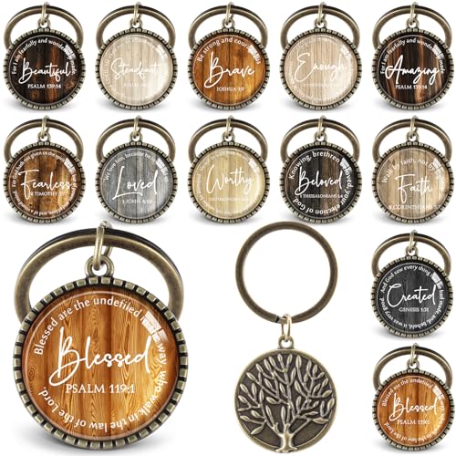 Equsion 36 Pcs Christian Keychain Bulk Mini Bible Keychains, Wood Grain - color: Wood Grain