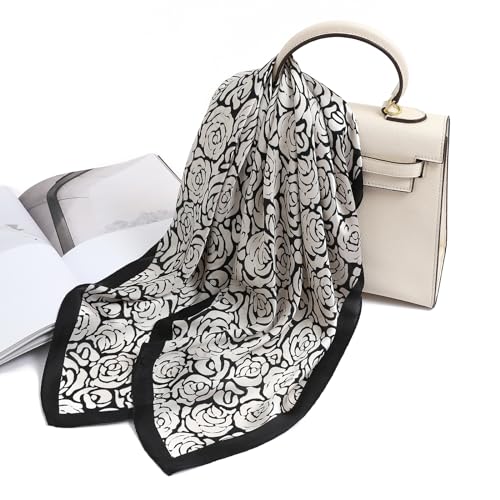 STARWHISPER 27" Square Head Scarf for Women Silk Feeling Satin Scarf Women Fashion Silk Scarf for Wrapping Hair - color: Rose World2