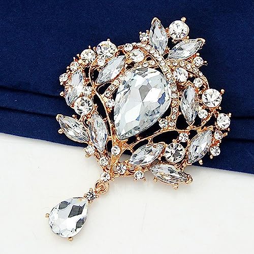 Ezing 4 Pieces Lot Large Big Silver Gold Plated Assorted Crystal Rhinestones Brooch Pins Set - color: A
