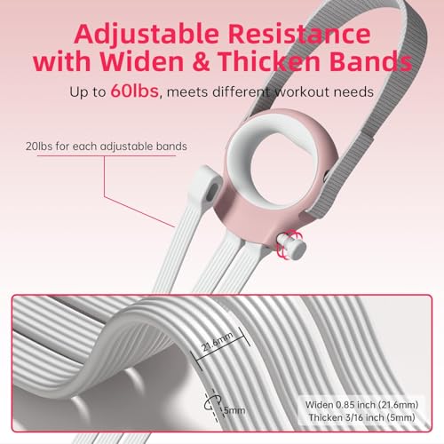 Figure 8 Fitness Resistance Bands with Handles, 20-60lb Adjustable Elastic Excercise Band, Non-Slip Fabric Silicone Bands for Strength Stretch Flexibility Training Arms Back Shoulder Chest Legs - color: Pink