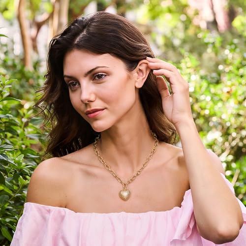 POTESSA 18K Gold Plated Pendant Necklace Medallion Coin Heart Y Shaped Chain Toggle Necklace for Women Jewelry - color: Gold Zircon Hollow Heart