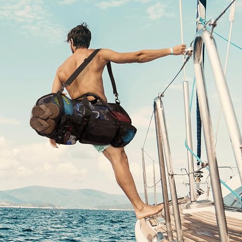 Fitdom 90L 29" Large Mesh Duffle Bag for Scuba, Snorkeling & Water Sports | Quick Dry Mesh with Wet Pocket, 2 Water Resistant Pockets & Large Side Pocket for Swimming, Diving, Beach, Pool & Travel Gear