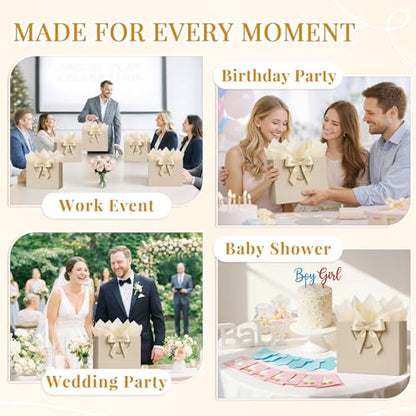 ANZNKU 2PCS Gift Bags Medium with Handles 4 Tissue Paper 2 Ribbons 2 Cards, Gift Wrap Bags for Women Wedding Bridal Baby Shower Birthday Graduation Engagement Presents Party Favors (Champagne Beige) - color: Champagne Beige