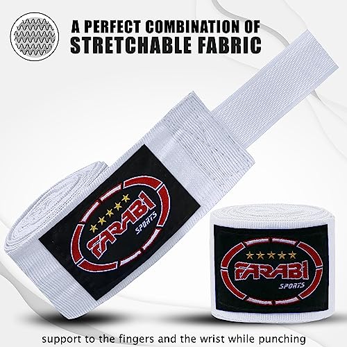 FARABI Kids Boxing Hand Wraps 100 Inches Long Junior Hand Wraps Boxing Hand Wraps Muay Thai Hand Wraps MMA Boxing Hand Wraps Men Boxing Hand Wraps Kids Boxing Hand Wraps Inner Gloves - color: White