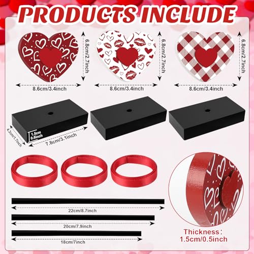 3 Pieces Valentine's Day Table Decorations Wooden Heart Set,Rustic Valentine's Day Tiered Tray Decor for Home Tables (Classic) - style: Classic