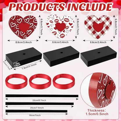 3 Pieces Valentine's Day Table Decorations Wooden Heart Set,Rustic Valentine's Day Tiered Tray Decor for Home Tables (Classic) - style: Classic