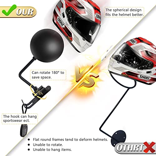 Kikerike Motorcycle Helmet Rack Wall Mount 180 Degree Rotation Metal Bike Helmet Holder Bicycle Helmet Display Stand with 2 Hooks for Motorcycle Bike Baseball Rugby Helmets - Black, 2 Pcs - color: Black(2PCS)