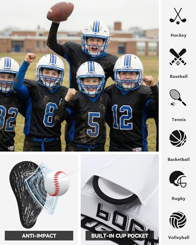 Youth Boys Baseball Cup Underwear Kids Football Compression Shorts with Soft Protective Athletic Cup Boxer Brief - color: White+white, size: X-Large