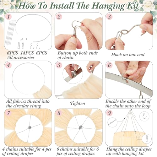 Otoollling 24 Inch Silver Metallic Ceiling Drapes Hanging Kit for 6 Panels - color: Silver, size: 24"W x 24"L (Pack of 1), style: 6 Panels