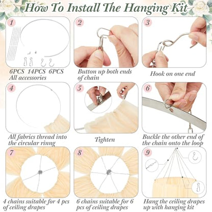 Otoollling 24 Inch Silver Metallic Ceiling Drapes Hanging Kit for 6 Panels - color: Silver, size: 24"W x 24"L (Pack of 1), style: 6 Panels
