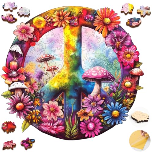 Mys Aurora Jigsaw Puzzles, 5MM Thick Peace Theme Wooden Puzzles for Adults, 200 Piece Unique Shape Puzzle, Birthday Gifts Family Brain Teaser Puzzle Games for Adults, 11.2 x 10.5 Inches - color: Peace, size: Medium