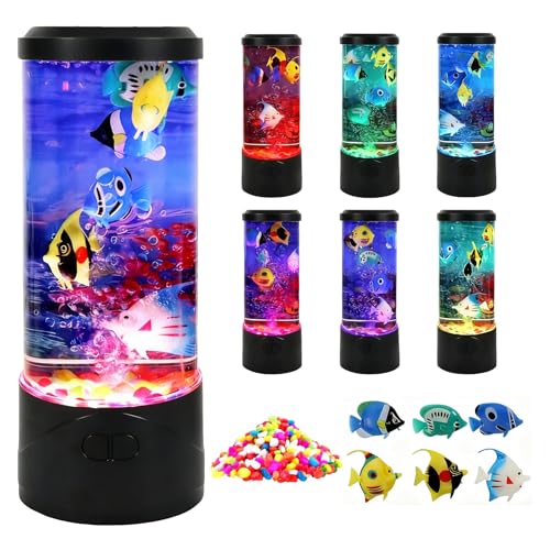 Toycol Bubble Fish Lamp, 7-Color Artificial Aquarium Lamp with 6 Fish | 7-Color Changing, 6 Fake Fish Moving, Sensory Bubble Tube Light, Mood Night Light - color: 6 Fish