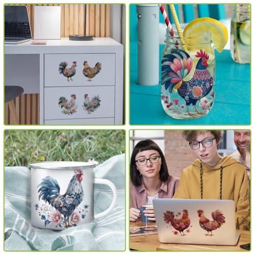 arricraft 10 Pcs Floral Chicken Theme PVC Cup Transfer Stickers, Flower-Patterned Chicken UV Waterproof Cup Sticker for 16 oz Glasses Window Home Printing Decoration 24x11cm - style: Floral Chicken Theme