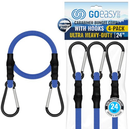 GOEASY0312 Bungee Cords with Hooks Heavy Duty 18" Carabiner, 4PCS Blue | 200 LBS Max Break Strength, UV Resistant, Locking Carabiner Hooks, Double-Braided Latex & Rubber - color: Blue