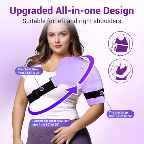 Comfytemp 숄더 아이스 팩 랩 로테이터 커프 테라피 (라지/XL) | FSA 적격 HSA, 부상을 위한 젤 아이스 팩 재사용 가능, 통증 완화, 회복을 위한 핫 콜드 압축 어깨 브레이스, 퍼플 - color: 퍼플., size: 대형
