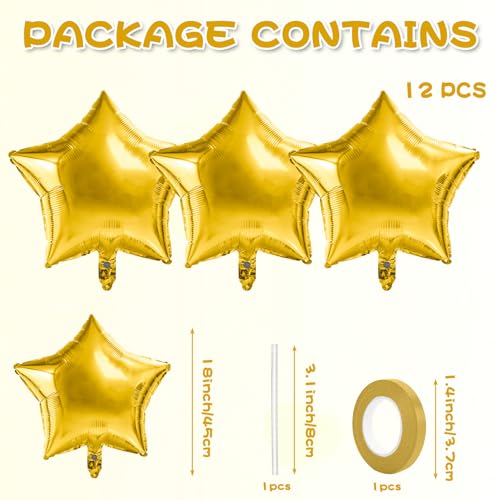 Gold Star Balloons Foil Graduation Mylar Balloons Easter Helium Metallic Balloon 12pcs 18 Inch Gold Birthday Decorations Yellow Room Decor Party Decorations Baby Shower Anniversary Wedding - style: Gold