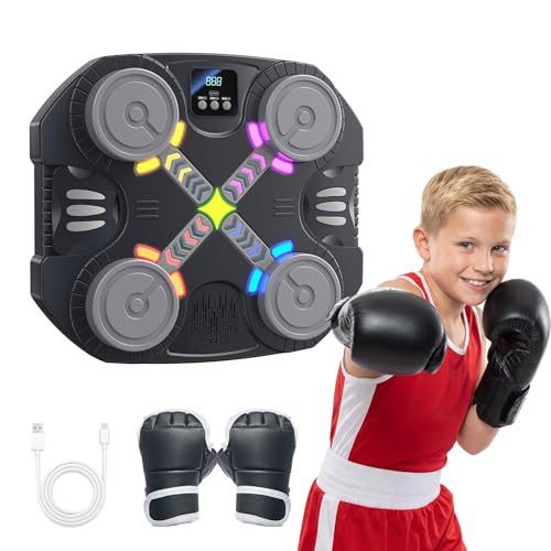Music Boxing Machine for Kids-Interactive Wall Mounted Punching Target with Sound & Lights,Smart Boxing Trainer Machine Fitness Game Gymnastics Equipment for Home,Birthday Gift for Boys Girls Age 3-12 - color: 4 Strike Points-kids 3+